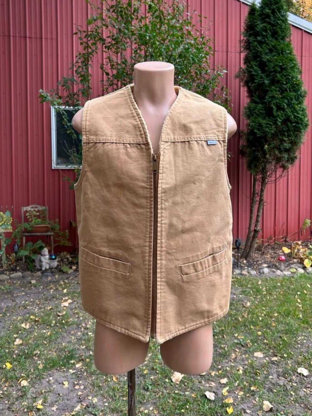 Vintage Carhartt Mens Tan Duck Cotton Sherpa Lined Vest~44~USA 6SVT